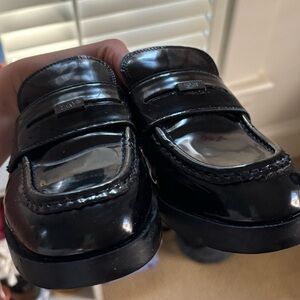 DKNY Glossy Black Backless Loafers